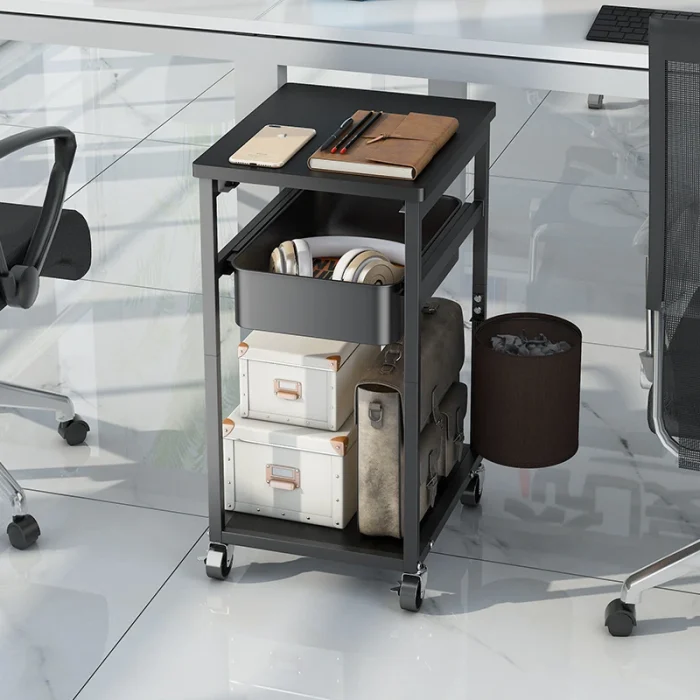 3 TIER CART FOR LIVING ROOM, OFFICE STORAGE RACKS, 3 LAYER TROLLEY WITH DUSTBIN,