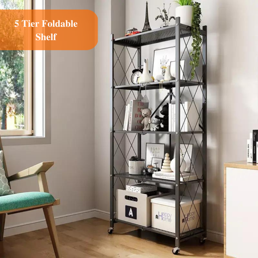 5 TIER FOLDABLE SHELF, KITCHEN 5 LAYER STORAGE RACK, MULTIPURPOSE ...