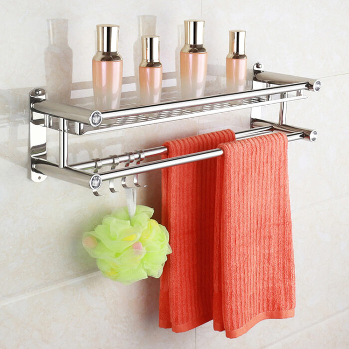 wall mount stainless steel 2 layer bathroom rack with chrome finish in dubai