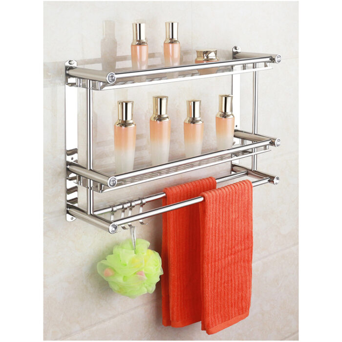 wall mount stainless steel 3 layer bathroom rack with chrome finish in dubai