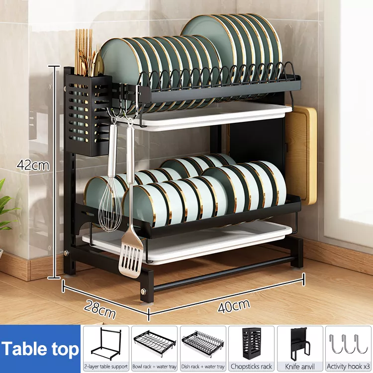 NEX 2-Tier Stainless Steel Dish Rack Nonslip Height Adjustable with Chopstick