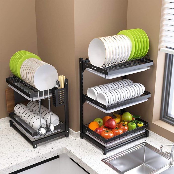 3 layer kitchen countertop dish rack