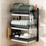 KITCHEN DISH RACK, WALL MOUNT 3 LAYER STAINLESS STEEL DISH DRYING RACK, KITCHEN PLATE RACK
