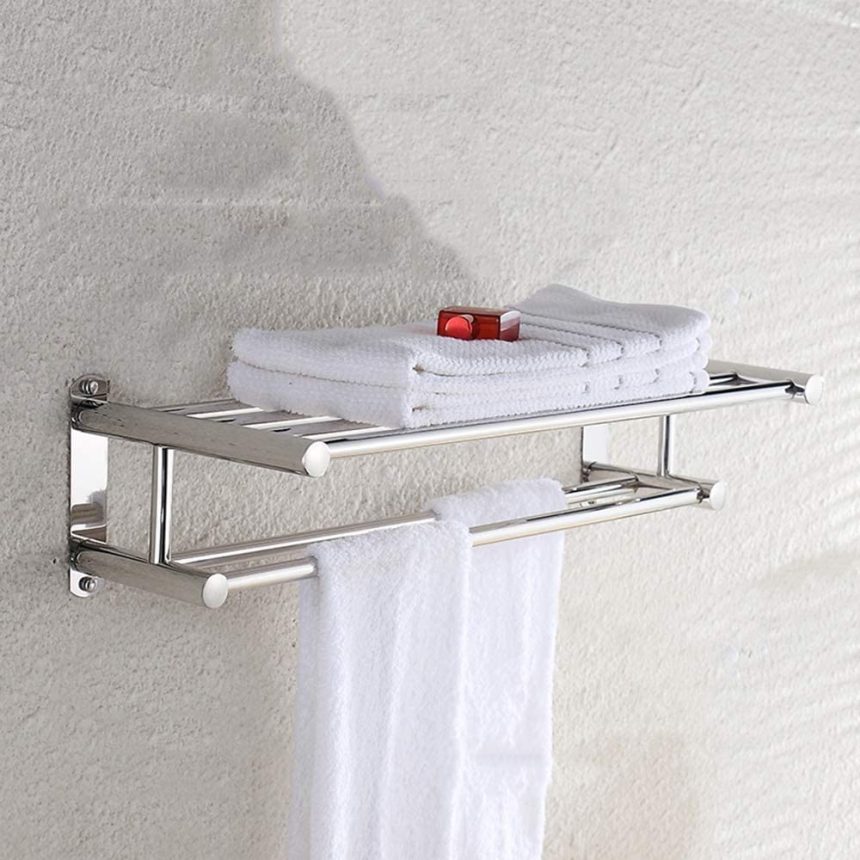 STAINLESS STEEL BATHROOM RACK, 2 LAYER WALL MOUNT BATHROOM RACK WITH ...