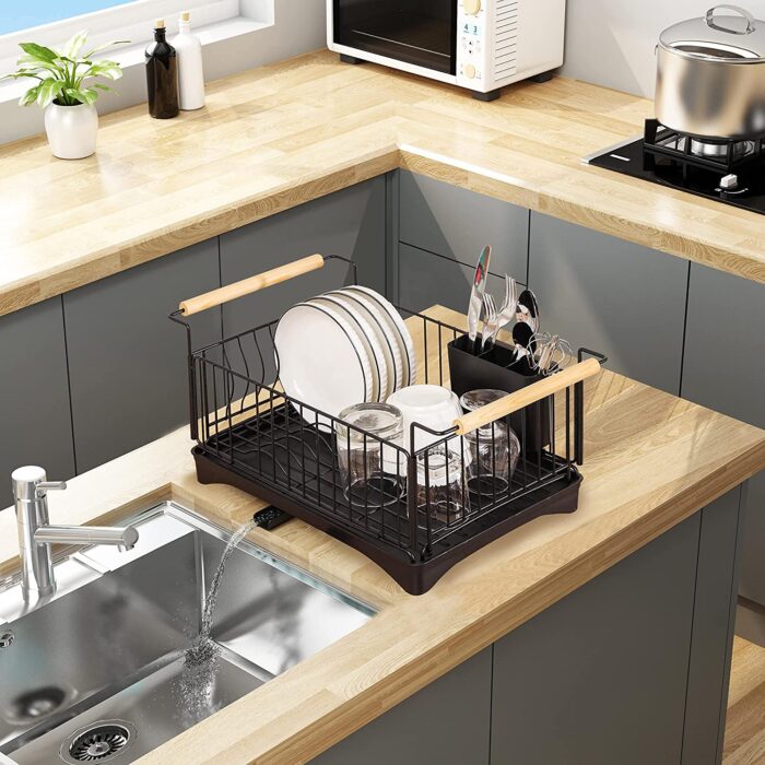Kitchen dish rack with water drain pipe easy spacious storage for kitchen storage solutions in Dubai, uae