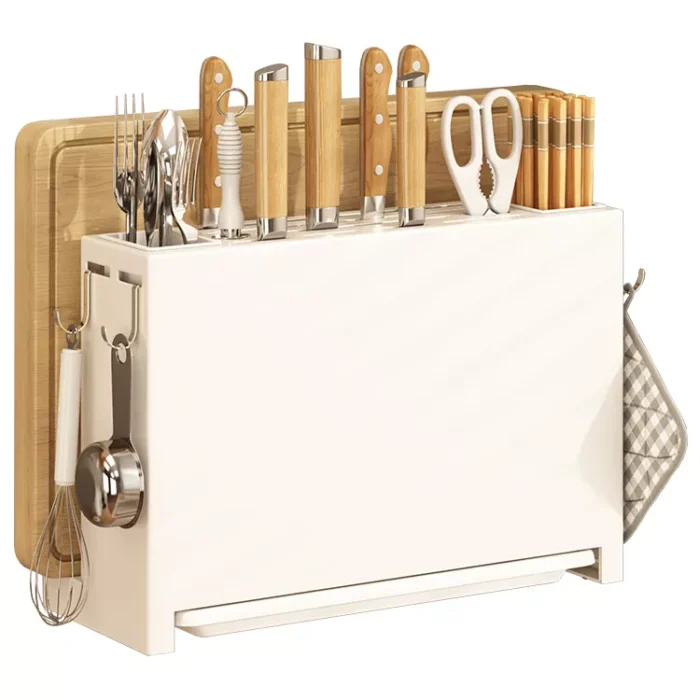 stylish countertop multifunctional utensil set organizer with cutting board holder in Sharjah, Dubai, Abudhabi, Uae, white color utensil holder