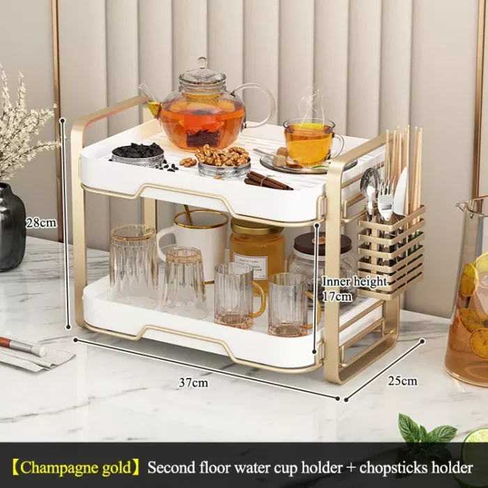 2 tier countertop white dish rack with gold color frame storage space in kitchen Dubai, Abudhani, Sharjah, Alain, Ajman
