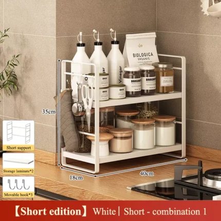 3 tier kitchen countertop spice rack with sturdy steel rack white color kitchen storage solution in Dubai, UAE