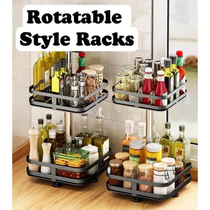 2 tier countertop rotatable square design spice rack