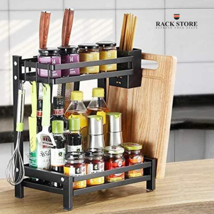 2 LAYER SPICE RACK, STAINLESS STEEL COUNTERTOP SPICE RACK, KNIFE & SPOON & CUTTING BOARD HOLDER