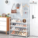 CLOTH AND COAT HANGER, SHOE RACK, 4 TIER MULTIFUNCTIONAL STORAGE ORGANIZER, FLOOR RACK