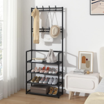 CLOTH AND COAT HANGER, SHOE RACK, 4 TIER MULTIFUNCTIONAL STORAGE ORGANIZER, FLOOR RACK