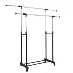 double pole cloth rack with retractable edges with rotatable 360 wheels