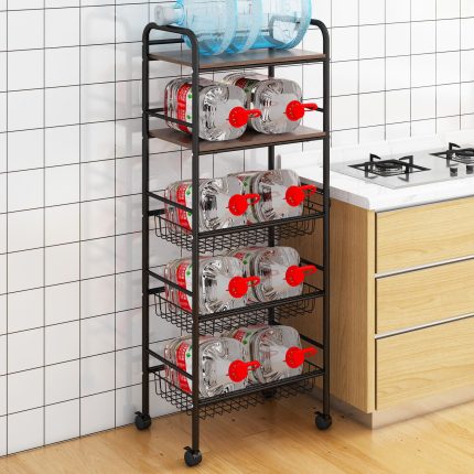 5 tier basket storage cart with rotatable wheels microwave cart
