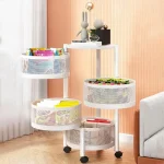 4 LAYER REVOLVING MULTIPURPOSE CART, OVAL SHAPE 4 TIER TROLLEY, WHITE COLOR