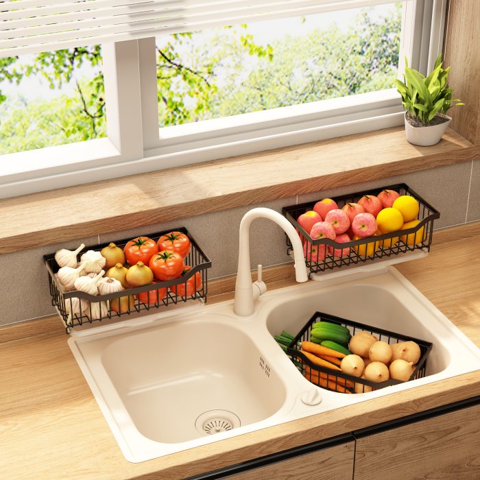 wall mount basket with water drain tray