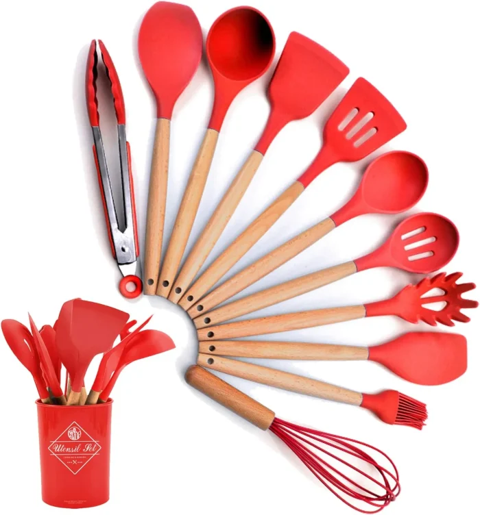 kitchen silicone spatula spoon set and utensil set in red color