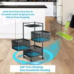 3 tier square shape revolving cart with rotatable wheels black color