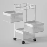 3 tier square shape revolving cart with rotatable wheels whitw color