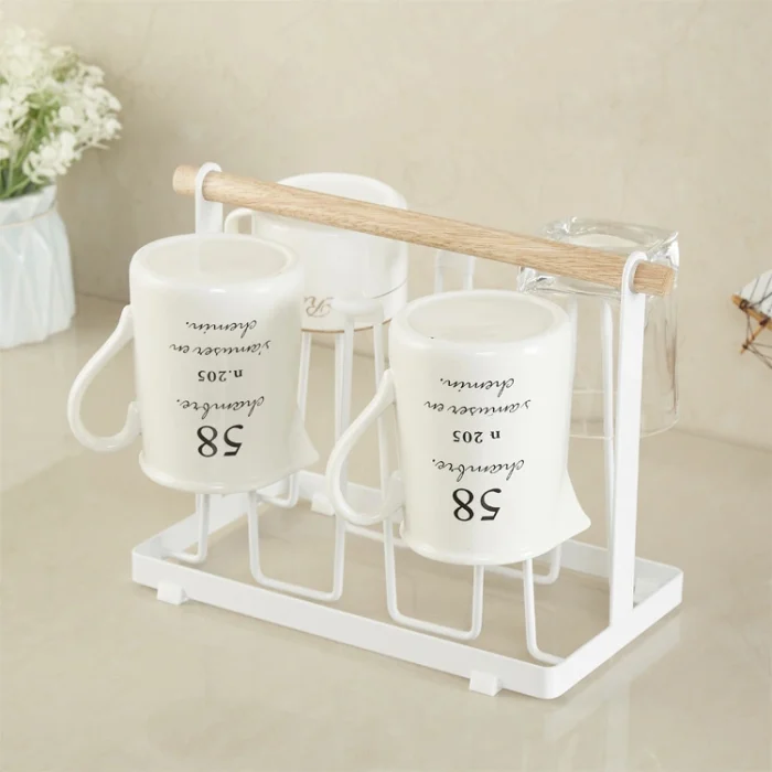 white countertop 6 glass holder with wooden handle