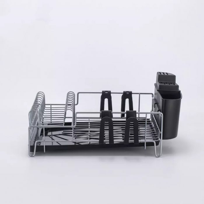 single layer countertop kitchen dish rack with utensil holder with drain water pipe
