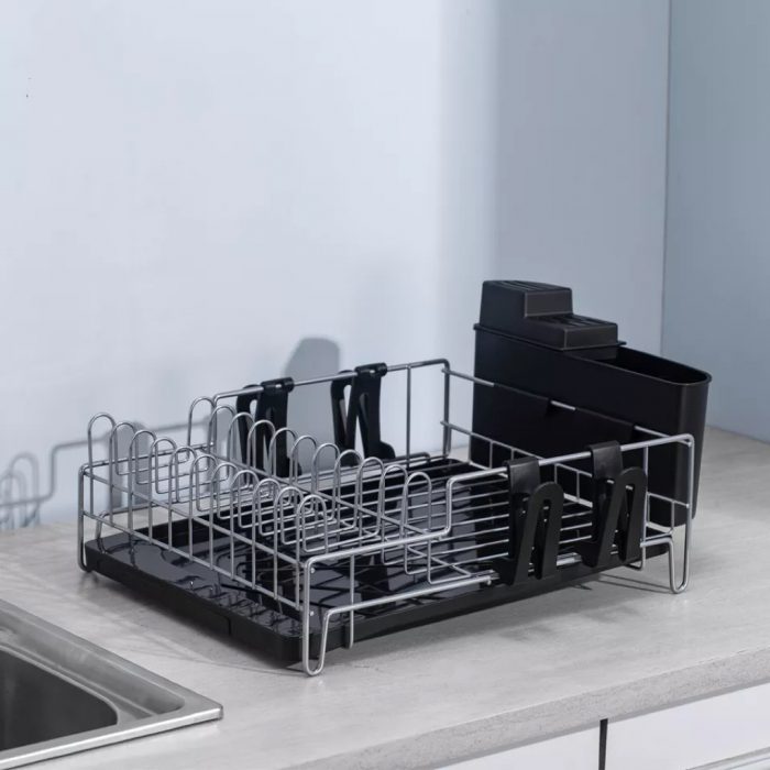single layer countertop kitchen dish rack with utensil holder