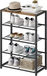 5 tier shoe rack with top wooden base sturdy steel shoe rack