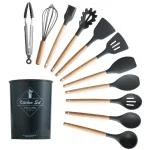 kitchen silicone spatula spoon set and utensil set in black color
