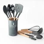 kitchen silicone spatula spoon set and utensil set in grey color