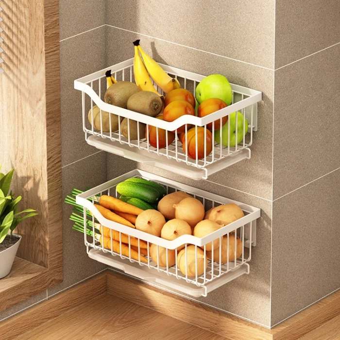 wall mount fruit and vegetable basket with utensil holder in uae white color