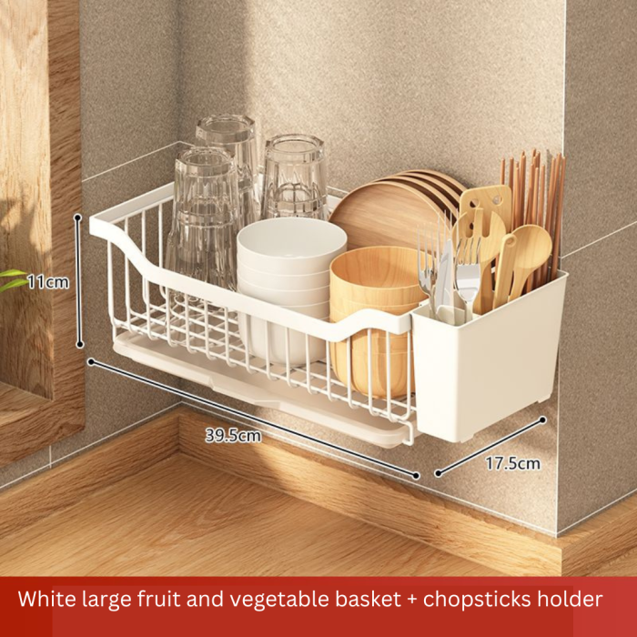 wall mount fruit and vegetable basket with utensil holder in uae white color