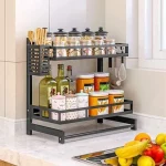 2 layer kitchen countertop spice rack with cutting board holder and spoon holder