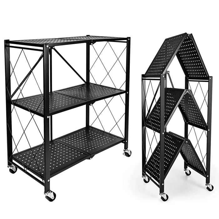 3 tier foldable shelf storage black color