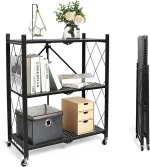 3 tier foldable shelf storage black color uae