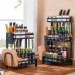 3 layer kitchen countertop spice rack with cutting board and spoon holder