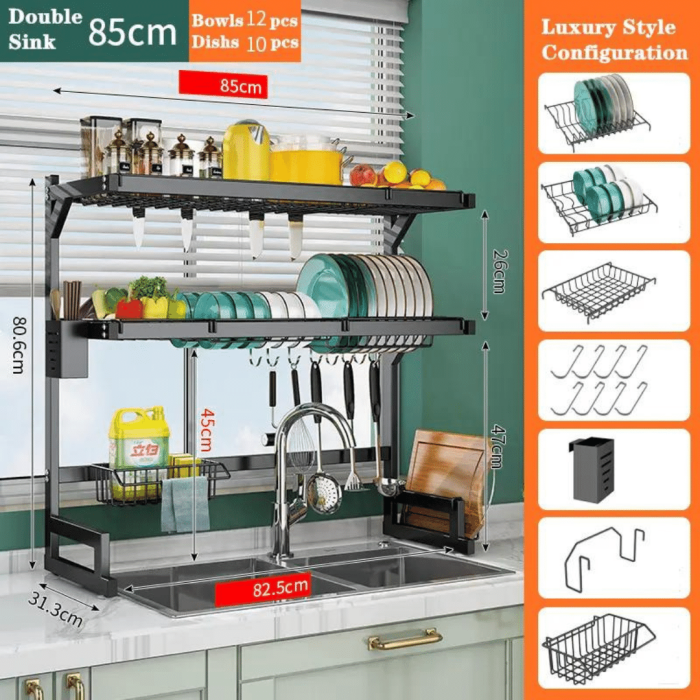 KITCHEN SINK TOP DISH DRYING RACK DOUBLE TOP 85 CM, DOUBLE TOP DRYING RACK