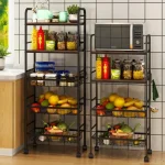5 tier basket storage cart with rotatable wheels microwave cart