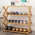 4 LAYER COLLAPSIBLE BAMBOO SHOE RACK, FOLDABLE SHOE RACK, BAMBOO SHOE RACK