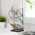 3 Tier Pan Lid Storage Rack Wall Mount Pot Cover Organizer Holder for Kitchen black colour