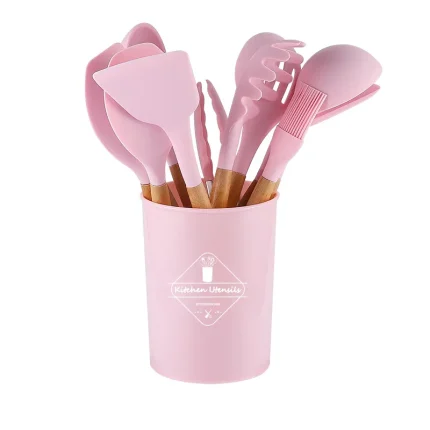 pink colour slicone spoon set spatula spoon set utsensil set