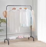 CLOTH RACK WITH SINGLE POLE AND HOOKS, BOTTOM STORAGE LAYER CLOTH RACK, STEEL CLOTH RACK