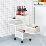 3 LAYER REVOLVING MULTIPURPOSE CART, SQUARE SHAPE 3 TIER TROLLEY, WHITE COLOR