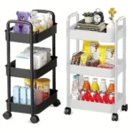 3 tier utility rolling cart, multifunctional rolling storage trolley, slim storage cart, white rolling cart, versatile storage cart UAE, mobile kitchen cart, portable office storage, bathroom storage trolley UAE, rolling cart with wheels, white storage cart UAE, office organization trolley, space-saving rolling cart, modern storage solutions UAE, rolling cart for home, rolling storage cart with wheels, kitchen organizer trolley, rackstore.ae