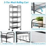 5 Tier Rolling Cart, Kitchen Storage Utility Cart, Multifunctional Basket Stand, Kitchen Storage Rack, Bathroom Storage Cart, Rolling Storage Cart, Metal Mesh Storage Cart, Home Organization Cart, Black Rolling Cart, 5 Layer Storage Rack, Kitchen Storage Trolley, Rolling Basket Stand, Office Storage Cart, Easy Assembly Storage Cart, Lockable Wheels Storage Cart, Versatile Storage Cart, Durable Rolling Cart, Metal Trolley, Modern Storage Solutions, Space Saving Cart, Practical Storage Organizer, Easy to Clean Storage Cart