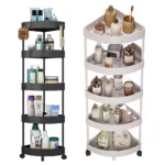 5-tier corner storage rack, corner organizer with wheels, space-saving storage rack, multi-purpose storage stand, bathroom organizer with wheels, kitchen storage rack, bedroom storage stand, garage storage rack, non-rust storage rack, plastic corner rack, compact storage solution, easy assembly storage rack, mobile storage organizer, modern design storage rack, white corner rack, black corner storage, rotatable storage stand, space-efficient organizer, corner organizer for small spaces, durable plastic storage rack, home storage solution, rotatable wheels storage.