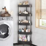 5-tier corner storage rack, corner organizer with wheels, space-saving storage rack, multi-purpose storage stand, bathroom organizer with wheels, kitchen storage rack, bedroom storage stand, garage storage rack, non-rust storage rack, plastic corner rack, compact storage solution, easy assembly storage rack, mobile storage organizer, modern design storage rack, white corner rack, black corner storage, rotatable storage stand, space-efficient organizer, corner organizer for small spaces, durable plastic storage rack, home storage solution, rotatable wheels storage.