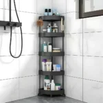 5-tier corner storage rack, corner organizer with wheels, space-saving storage rack, multi-purpose storage stand, bathroom organizer with wheels, kitchen storage rack, bedroom storage stand, garage storage rack, non-rust storage rack, plastic corner rack, compact storage solution, easy assembly storage rack, mobile storage organizer, modern design storage rack, white corner rack, black corner storage, rotatable storage stand, space-efficient organizer, corner organizer for small spaces, durable plastic storage rack, home storage solution, rotatable wheels storage.