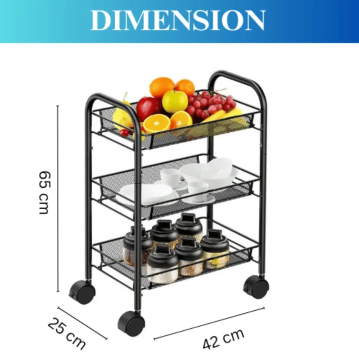 3 tier rolling cart, kitchen storage cart, bathroom storage cart, metal mesh rolling cart, kitchen organizer, bathroom organizer, multifunctional rolling cart, utility cart with wheels, full metal storage cart, rolling storage trolley, space-saving kitchen cart, storage cart for office, easy assembly rolling cart, versatile storage cart, lockable wheels cart, mesh wire storage rack, home organization cart, rackstore.ae, best place to buy storage cart UAE, kitchen multifunction cart UAE.