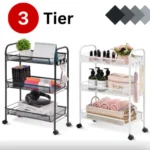 3 tier rolling cart, kitchen storage cart, bathroom storage cart, metal mesh rolling cart, kitchen organizer, bathroom organizer, multifunctional rolling cart, utility cart with wheels, full metal storage cart, rolling storage trolley, space-saving kitchen cart, storage cart for office, easy assembly rolling cart, versatile storage cart, lockable wheels cart, mesh wire storage rack, home organization cart, rackstore.ae, best place to buy storage cart UAE, kitchen multifunction cart UAE.