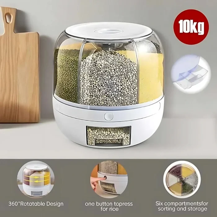 15kg cereal dispenser, rotating cereal container, airtight food container, dry food storage, cereal storage, kitchen organization Dubai, cereal dispenser Dubai